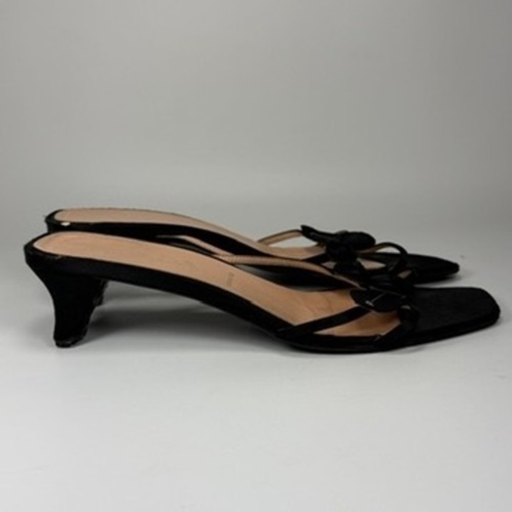 Prada Womens 39.5 Black Satin Strappy Kitten Heel Sandals Mules Y2K Italy - Picture 8 of 16
